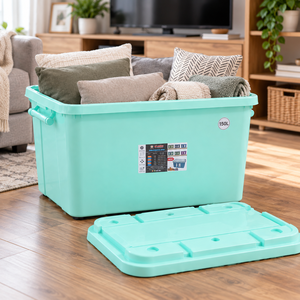 Caja de Almacenamiento de Plástico Industrial con Ruedas de 150L, Tapa, Gran Capacidad, Duradera, a Prueba de Fugas, Organizador de Ropa para Almacén - Product Image 3