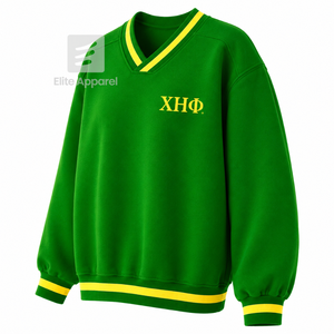 Custom Chi Eta Phi Sorority Breathable Varsity <b>Sweatshirt</b> with Embroidered Logo on Front green yellow full Sleeve for Female - Product Image 2