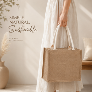 Premium Natural Jute Tote <b>Bag</b> with Soft Cotton Rope Handles Reusable Eco Friendly Shopping Grocery Beach Travel Carry <b>Bag</b> - Product Image 2