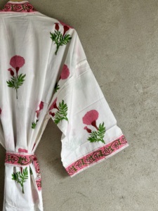 Kimono Ecológico de Verano con Estampado Floral, Cuello en V, Tejido a Mano, Estilo Kaftan de Algodón, con Cinturón, Largo Completo para Mujer - Product Image 6
