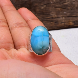 Bague artisanale en larimar, argent sterling 925, larimar naturel, bijoux bohèmes - Product Image 1