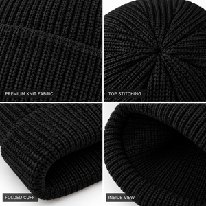 Unisex Black Jacquard Ribbed Beanie <b>Hat</b> 100% Acrylic Casual Winter Cap Solid Color Knitted <b>Warm</b> <b>Hat</b> for Adults 48-50cm - Product Image 6