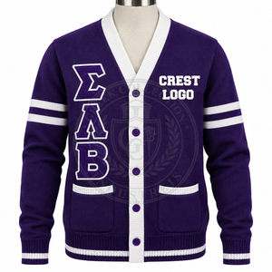 OEM FRATERNITY SIGMA LAMBDA BETA <b>WHITE</b> <b>CARDIGAN</b> ACRYLIC <b>KNITTED</b> WOMEN'S SWEATERS GREEK EMBROIDERY LOGO WINTER UNIVERSITY VARSITY - Product Image 5
