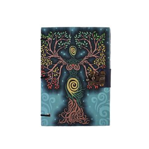 Journal en papier fait main A5, 100 pages (double face) |   Carnet en papier 100% fait main avec motif d'arbre artistique, journal intime vintage avec cadenas - Product Image 1