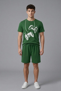 ชุดกีฬาลายกราฟิกแบบกำหนดเองสำหรับทุกเพศ เสื้อยืดลายจอยเกม กางเกงขาสั้น ชุดลำลองฤดูร้อน ชุดออกกำลังกาย 2 ชิ้น ชุดจ็อกกิ้งทันสมัย 100% - Product Image 6