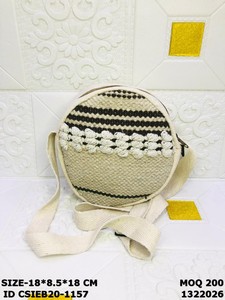 Handmade Cotton <b>Round</b> Sling Bag with Tassels | Boho Woven Crossbody Bag for Women - Product Image 3