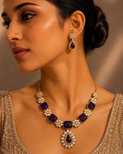 Amethyst <b>Necklace</b> Jewelry Gold Plated Indian Bridal Wedding Jewelry Kundan Statement <b>Necklace</b> Traditional Ethnic <b>Necklace</b> - Product Image 4