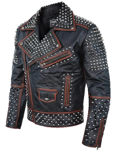 Men's Breathable Windproof Genuine Leather Motorcycle Biker <b>Jacket</b> with Studded Spikes <b>Punk</b> Rock Rivets Streetwear - Product Image 2