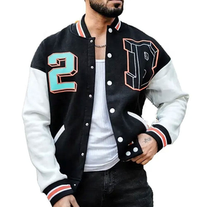 Blouson universitaire Signature pour homme avec patchs lettres personnalisés sur le devant, col côtelé, style universitaire personnalisé pour streetwear d'automne - Product Image 6
