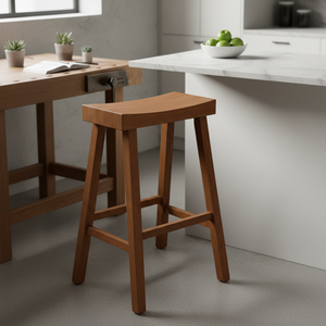 เก้าอี้บาร์ทรงสูง ไม้ยางพาราแท้ ทรงกลม ทันสมัย เรียบง่าย เฟอร์นิเจอร์บ้าน ทนทาน น้ำหนักเบา - Product Image 2