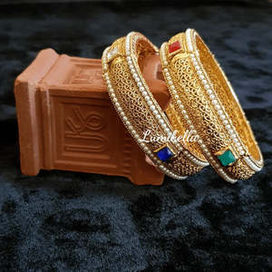 24K Gold Plated Brass Kada Bangles with Faux Stones for Engagement - Product Image 1
