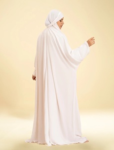 Tenue de prière longue et douce pour femme, style Nida Royal, entièrement couvrante, blanche, à manches longues, anti-statique, faite à la main, pour usage quotidien, style saoudien, avec hijab et niqab. - Product Image 1