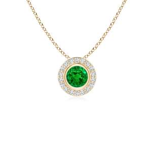 14K <b>Solid</b> <b>Gold</b> Natural Round Emerald Bezel-Set <b>Pendant</b> With Diamond Halo Classic Fine Jewellery Anniversary Gift For Her 2026 - Product Image 1