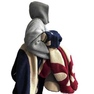 Veste zippée en polaire Sherpa tricotée pour homme, col montant, manches classiques, color block, chaude, décontractée, pour l'hiver, 220g - Product Image 4