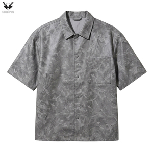 Camisas de Cuero PU de Alta Calidad, Color Gris, Manga Corta, Estilo Club, Corte Holgado, Cómodas, Nuevo Estilo, Última Moda - Product Image 4