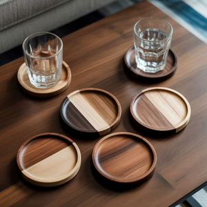 Sous-verres carrés en bois d'acacia écologiques de luxe, épaisseur 10 mm, couleur noyer, pour boissons chaudes, cuisine, maison et appartement - Product Image 1