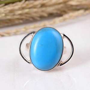 Handmade 925 Sterling <b>Silver</b> Blue Turquoise Open Band <b>Ring</b> Sleeping Beauty Arizona <b>Adjustable</b> Statement Jewelry Boho Hippie - Product Image 1