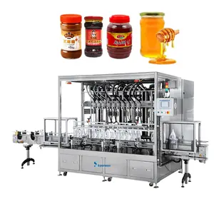 Full Automatic Fruit Paste Thick Jam Honey Jar Tomato Sauce Peanut Butter Can Filling and Capping Machine for Production Line