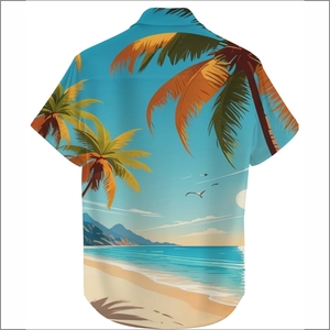 Chemise de vacances côtière pour homme en polyester à imprimé numérique, décontractée, pour les vacances à la plage, légère, collection estivale haut de gamme - Product Image 3