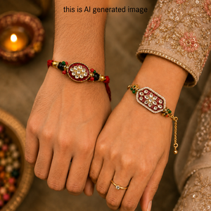 Ensemble Rakhi et Lumba pour Bhai Bhabhi, Rakhi artisanal en perles Kundan, combo pour Raksha Bandhan, ensemble cadeau Rakhi traditionnel de designer - Product Image 6