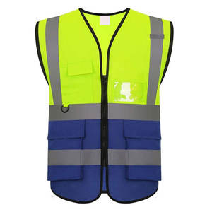Chaleco reflectante multibolsillos con tiras reflectantes, chaleco de seguridad para trabajo en construcción, para exteriores, mezcla de amarillo y azul, color personalizado - Product Image 1