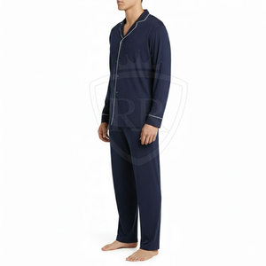 Premium Quality Casual Breathable Long Sleeve 2-Piece Men's Night Wear <b>Suit</b> 100% Silk Loungewear for Daily Sleepwear All Seasons - Product Image 4