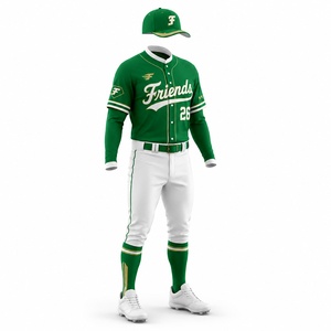 <b>Baseball</b> Uniform Set Green White Full Sleeve Moisture Wicking Men's Team Jersey Pants With Embroidery Logo - Product Image 4