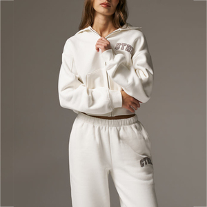 Survêtement personnalisé pour femme avec fermeture éclair, DTF OEM, ensemble décontracté deux pièces en polyester et coton, veste et pantalon, vêtements streetwear - Product Image 2