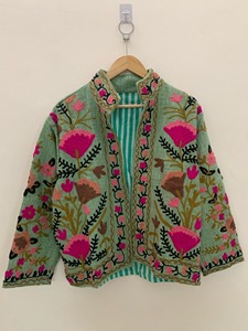 Veste en coton brodée florale bohème à manches trois quarts, col rabattu, grande taille, vêtements décontractés pour femmes, printemps - Product Image 2