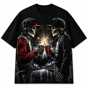 T-shirts pour hommes à la mode, imprimés numériquement avec motif de crâne, coupe ample et épaules tombantes, très demandés. - Product Image 1