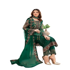 Soldes Exceptionnelles : Ensemble Shalwar Kameez Dupatta en Chiffon de Luxe Indien et Pakistanais, Broderie Lourde, Tenue de Soirée pour Femme, Vente en Gros Ramsha - Product Image 1