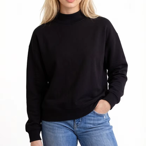 Sweat-shirt oversize noir pour femme, col montant, en molleton épais de qualité supérieure, à manches longues, pull décontracté minimaliste - Product Image 4