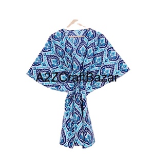 Caftán de Algodón para Mujer, 100% Ecológico, Estampado Floral, Vestido Midi para Playa, Cuello en V, Manga Corta, Cintura Natural, Ajustado, con Volantes y Borlas - Product Image 1