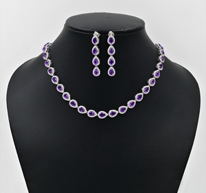 Collar de tenis Varda de amatista púrpura natural en forma de pera de 6x4mm, 16 pulgadas, 25 gramos, con par de pendientes de plata de ley 925, joyería elegante - Product Image 1