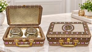 Caja Decorativa de Madera Grabada a Mano con Diseño de Pavo Real, Frascos de Vidrio, Estuche de Almacenamiento Tradicional para Mesa, Plegable, para Bodas, Estilo Rajasthan Moderno - Product Image 2