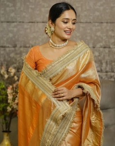 Sari indio de tela Banarasi estilo Bollywood - Product Image 1