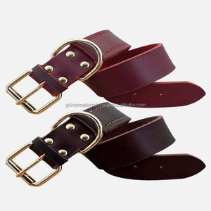 Professional Single Layer strong durable Genuine leather dog collar with solid adjustable brass roller pin buckle rivets and D - Product Image 6