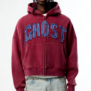 เสื้อฮู้ดปักลายแบบดิสเทรส ทรงโอเวอร์ไซส์ สีซีดแบบซันเฟด ล้างสีแบบแอซิดวอช ดีไซน์สั่งทำได้ - Product Image 1