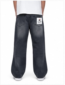 Fashion Designer Luxury Men's Autumn Winter Solid <b>Jeans</b> Dark Denim Custom Logo Vintage Straight Hip Hop Streetwear Breathable - Product Image 4