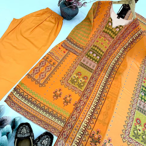 Heavy Faux Georgette Digital Print <b>Kurti</b> and Butter Silk Bottom Set Fancy Hand Work Ethnic Party Wear Full Stitched Outfit - Product Image 1