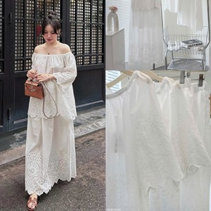 Jupe trapèze élégante blanche brodée taille haute longueur genou en dentelle de coton, douce, lavable, séchage rapide, idéale pour l'été décontracté - Product Image 2