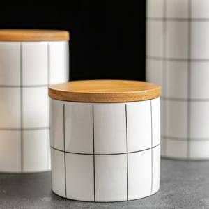 Recipiente de Almacenamiento de Cerámica Moderno con Tapa de Madera, Hermético, Organizador de Cocina, Diseño Minimalista, Duradero, Apto para Alimentos - Product Image 1