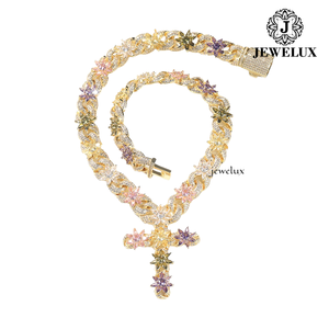 Premium <b>Statement</b> <b>Necklace</b> 925 Silver Rhodium Plated Moissanite Cross Pendant Link Chain Luxury Unisex Everyday Wear - Product Image 2