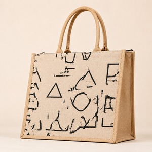 Jute <b>Tote</b> <b>Bag</b> Geometric Print Zipper Rope Shoulder Handbag Reusable Shopping Carry <b>Bag</b> for Grocery Travel Beach Outdoor - Product Image 5