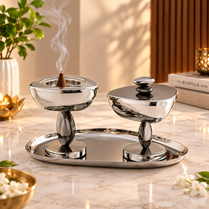 Stainless Steel <b>Silver</b> Modern Incense Holder Bowl <b>Tray</b> Set Bakhoor Dhoop | Luxury Aromatherapy Burner Ramadan Eid Home <b>Decor</b> - Product Image 2