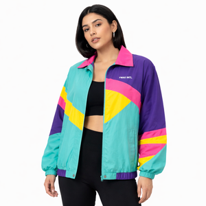 เสื้อแจ็คเก็ตผู้หญิงสไตล์วินเทจสีสันตัดกันแบบซิป น้ำหนักเบา สวมใส่สบาย กันลม รับทำโลโก้ เสื้อผ้าแฟชั่นแนวสตรีท B2B เสื้อแจ็คเก็ตผู้ชาย - Product Image 1