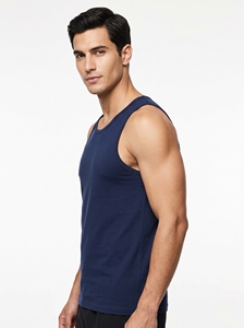 Dumela Men's <b>Navy</b> Blue O-Neck Knitted Sleeveless Tank <b>Top</b> Casual Solid Color Breathable Lightweight Vest - Product Image 4