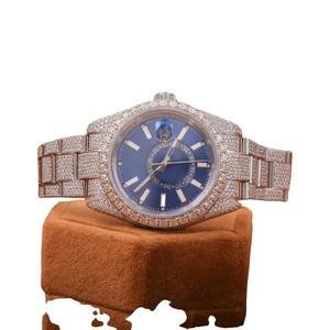 Reloj de lujo de acero inoxidable con moissanita de diamante de moda clásica de gama alta 2025, cara azul personalizada, mecánico personalizable - Product Image 1