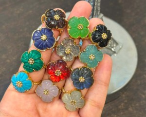 18k Gold Plated Brass Carved Flower Gemstone Classic Bezel Setting <b>Statement</b> <b>Ring</b> for Unisex - Product Image 5