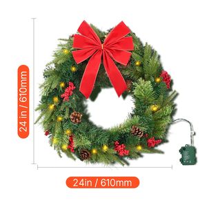 Ghirlanda Natalizia Artificiale Pre-Illuminata da 24 Pollici con 50 Luci LED, Pigne e Perline Rosse, Ghirlande e Corone Natalizie con Timer - Product Image 5